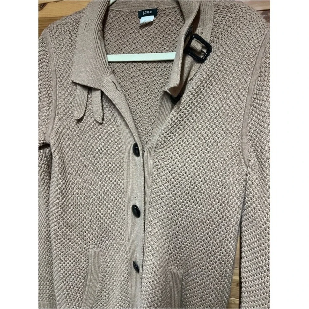 J.Crew Womens XS Tan Pima Cotton Wool Blend Buckle Collar Waffle Knit Cardigan